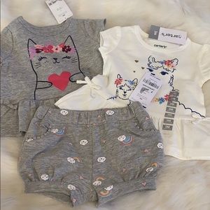 Baby girl 3 months Carter’s tops shorts NWT lot